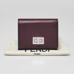 Fendi Burgundy Leather Peekaboo Accordion Compact Wallet - 8M0370